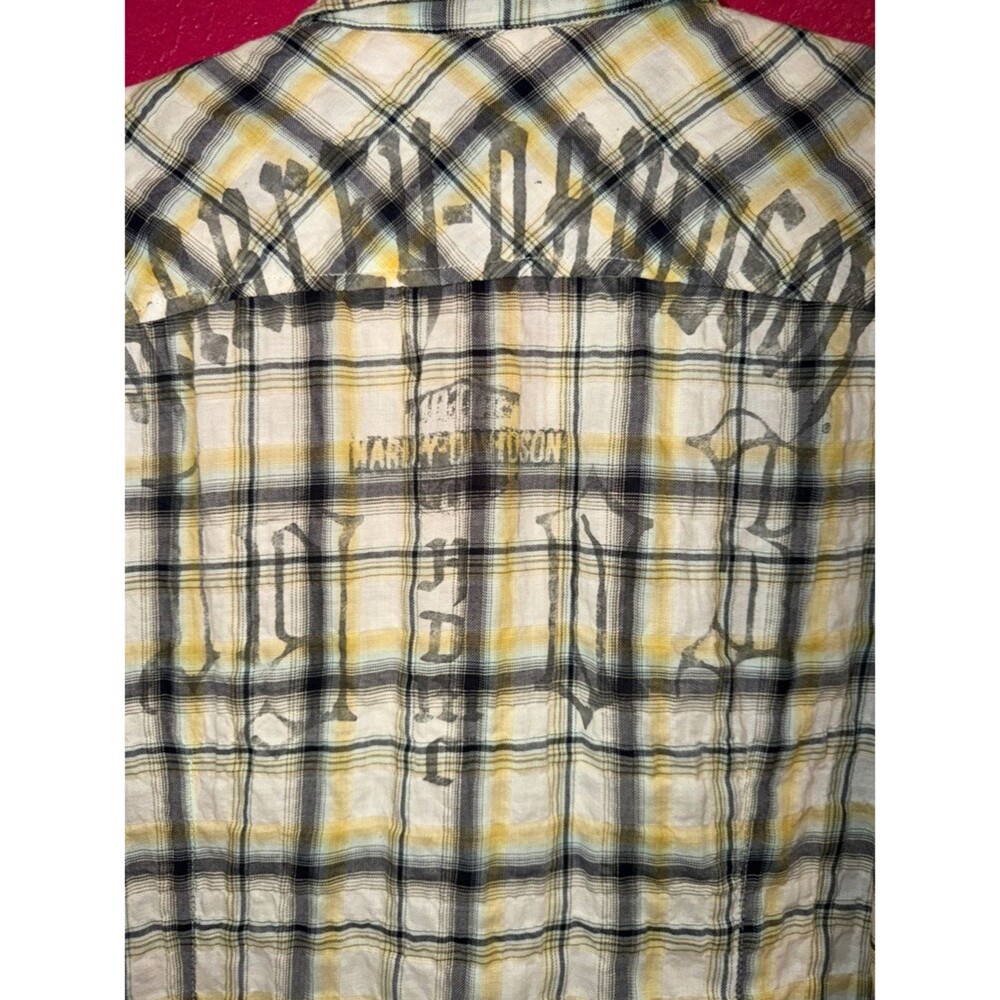 Harley Davidson, plaid, button-down, long sleeved, crinkle, cotton shirt. Sz S